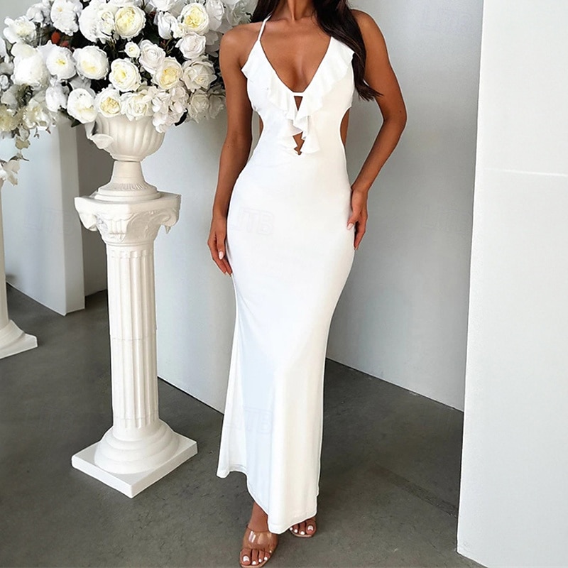 Damskie Długa sukienka sukienka maxi Codzienne sukienki Sukienka koktajlowa Moda Elegancka sukienka Na zewnątrz Impreza Święto Regularny Równina Bez rękawów W serek Czarny Biały Żółty Lato 2025 - $25.99 –P4