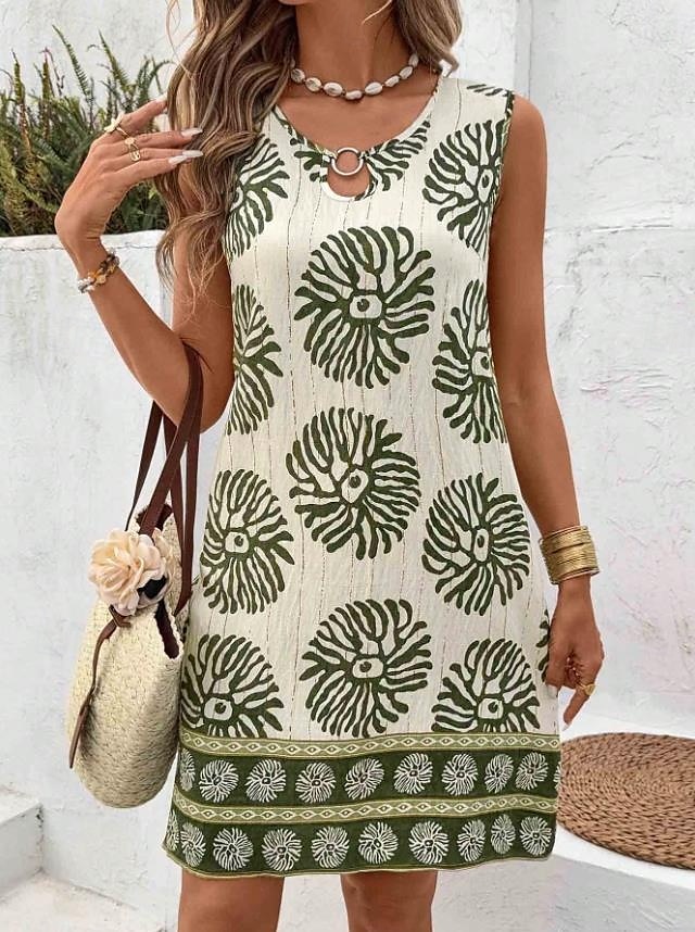 Femmes Mini Robe Robe d'Été Vacances Boho Sortir Plage Coupe Standard Fleuri Graphique Paisley Sans manches Col Rond Noir Vert Été Printemps de 2025 ? $21.99 –P1