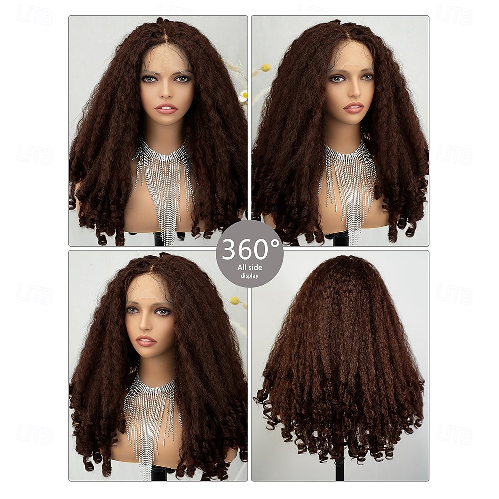 Pruik van synthetisch kant Jerry Krul Stijl 20 inch(es) Donkerbruin Middelste stuk 13x4x1 T-gedeelte met veters aan de voorkant Pruik Dames Pruik Donker Bruin 2025 - $80.99 –P6