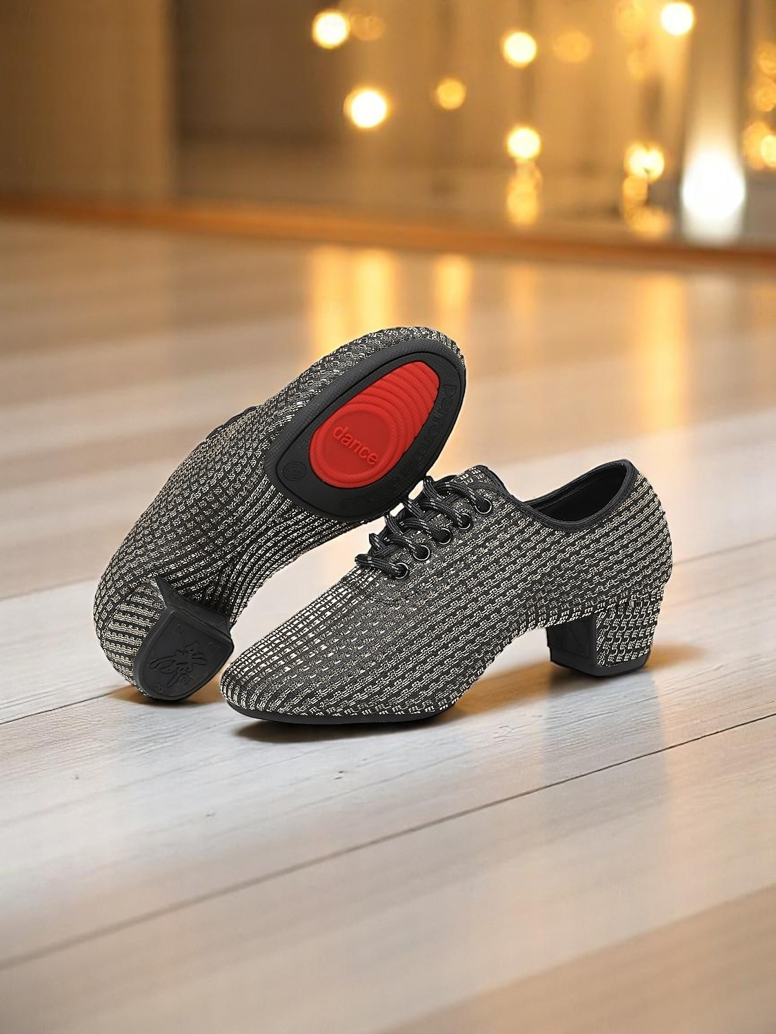 Weiße Mesh-Latein-Tanzschuhe für Damen mit niedrigem, klobigem Absatz und funkelnden Strasssteinen – atmungsaktives, professionelles Standardschuhwerk für Künstler und Wettbewerbe 2025 - $32.99 –P4