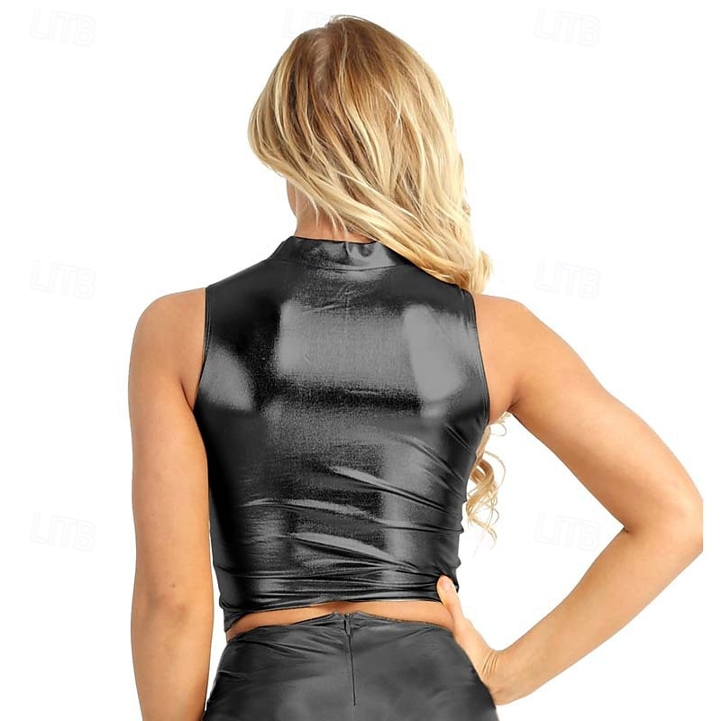 Retro / vintage Lata 80 Zachwycać się Crop top Dyskoteka Błyszczący patent lateksowy Metaliczny Bodycon Damskie Halloween Karnawał Festiwal Muzyczny Parada równości Miesiąc Dumy Top Lato 2025 - $20.99 –P5