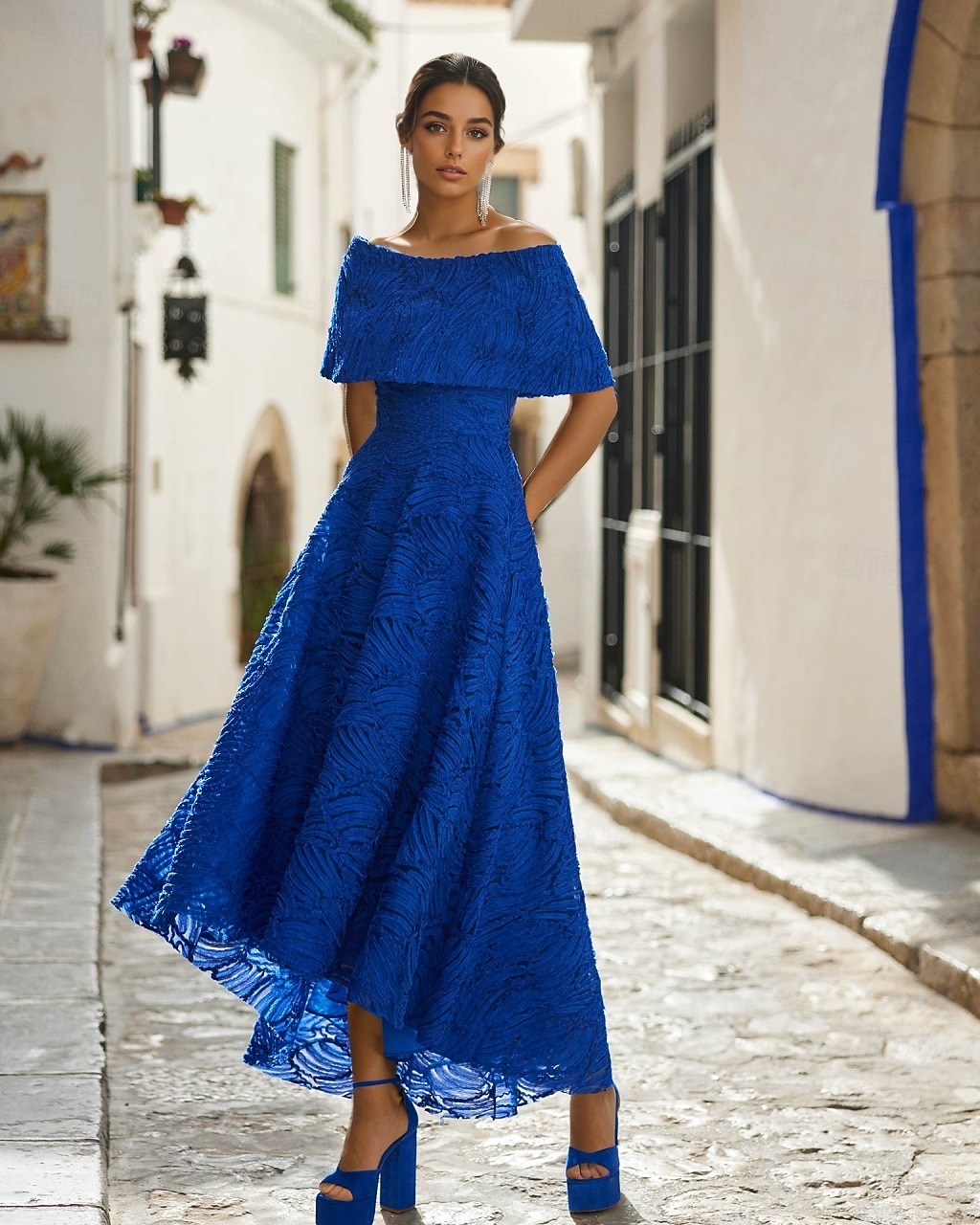 ankle length dresses formal Tulle Off Shoulder Knee Length Evening Dresses Lace Appliques main image 0