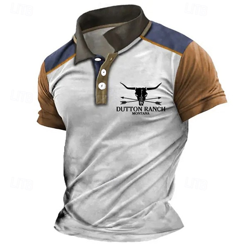 Men's Western Wear Polo Shirts Golf Shirt Short Sleeve Polo Shirts Collared Shirts Vintage Casual Vacation Wear Party Outfits Buttons 3D Print White Blue Khaki 2025 - $22.99 –P3
