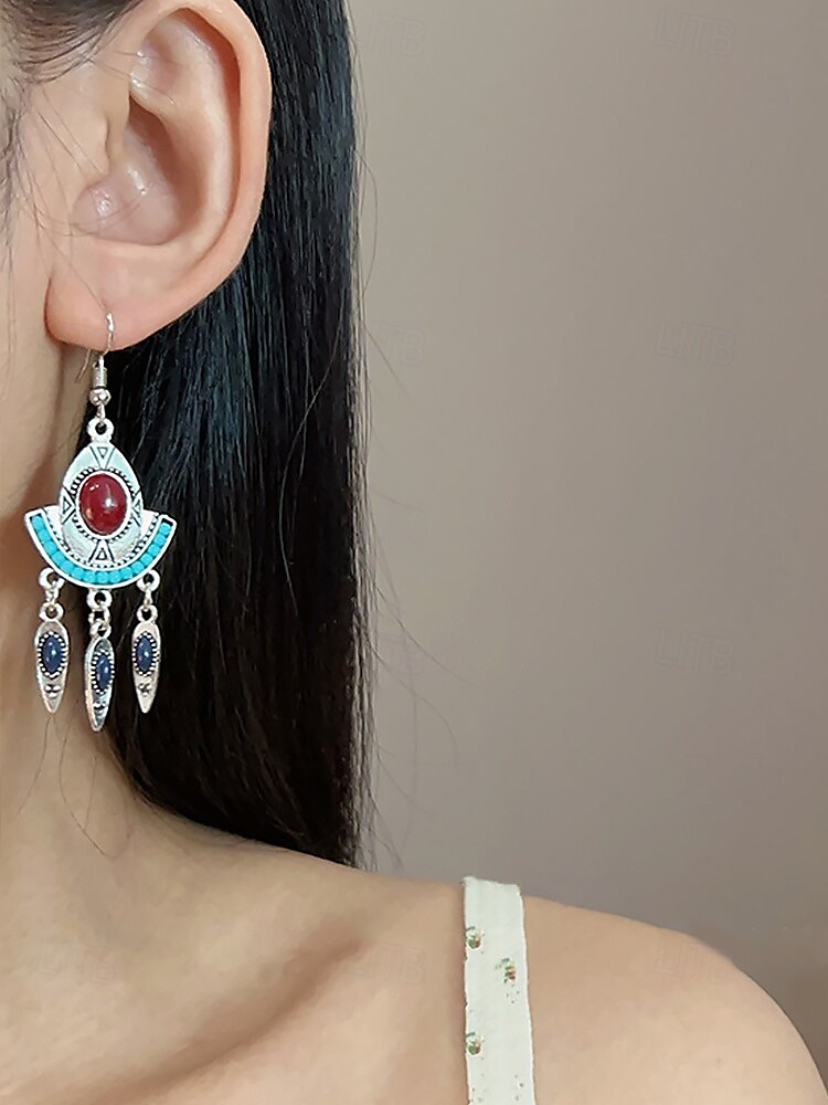 Women's Bohemian Turquoise Drop Earrings – Vintage Western Style Statement Jewelry with Feather and Bead Details for Parties, Festivals and Casual Wear 2025 - $9.99 –P7