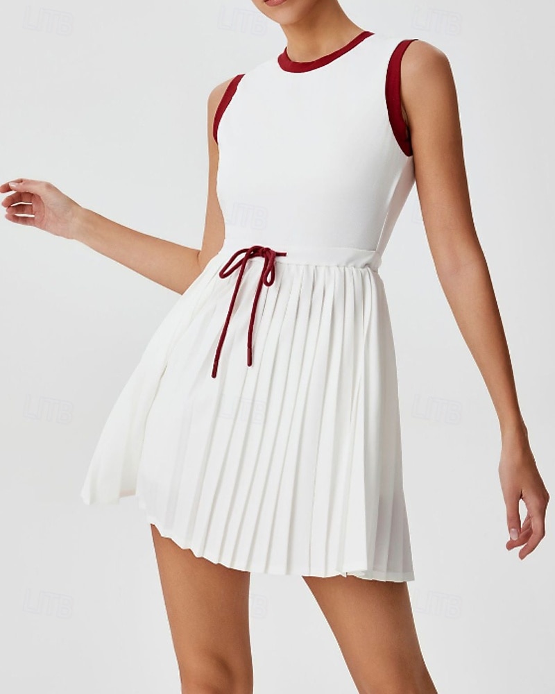 Per donna Patchwork Abito da tennis Abito sportivo Senza Maniche Coulisse Pieghettato Traspirante Tennis Golf Pickleball Girocollo Tank Back Nero Rosso Verde Abbigliamento da tennis del 2026 a $45.99 –P10