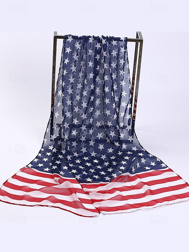 Damhalsduk med amerikansk flagga - patriotisk design med stjärnor och ränder i USA. Chiffongmaterialet är andningsbart och lätt, lämplig för 4 juli, självständighetsdagen, helgdagar och vardagsbruk. 2025 - $11.99 –P5