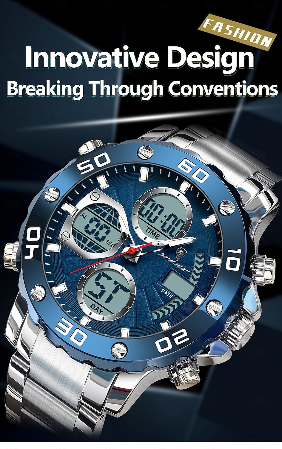 Reloj de pulsera deportivo para hombre, con alarma LED, pantalla de doble horario, reloj digital de cuarzo para hombre, reloj electrónico resistente al agua para hombre. 2025 - $37.99 –P1