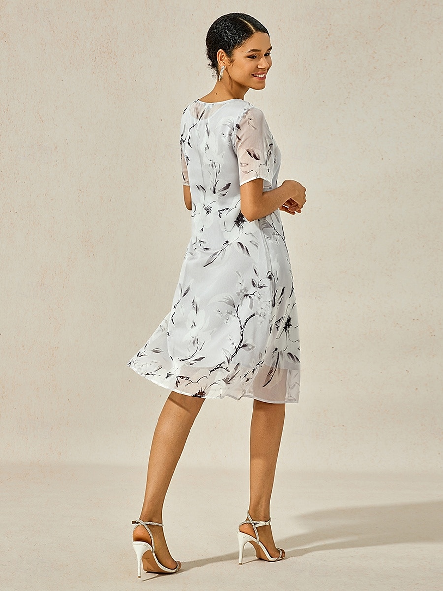 Women's Elegant Chiffon Dress Floral Mesh Print Crew Neck Midi Dress Daily Vacation Short Sleeve Summer Spring 2025 - $39.99 –P7