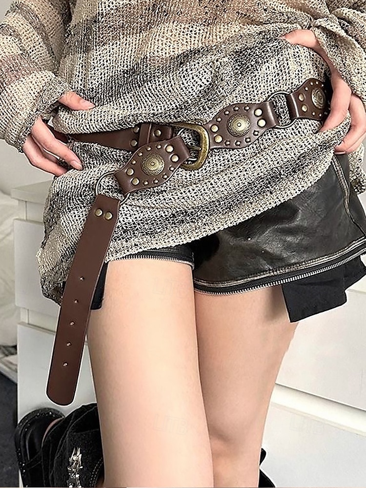 Women's Bohemian Western cowboy style belt with antique brass flower buckle, Adjustable tightness, Suitable for retro fashion, Casual or festival wear 2025 - $14.99 –P3