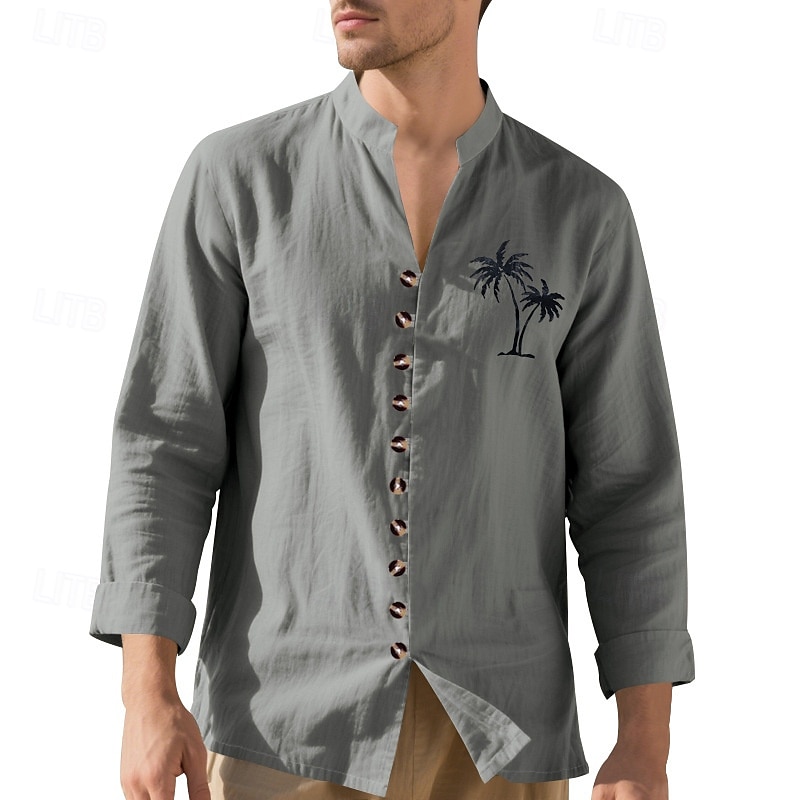 Miesten Paita Kesä paita Rento paita Rantapaita Button Up paita Musta Valkoinen Purppura khaki Harmaa Pitkähihainen Kookospuu Nauhakaulus Loma Havaijilainen Painettu Vaatetus Polyesteri Muoti 2025 - $22.99 –P19
