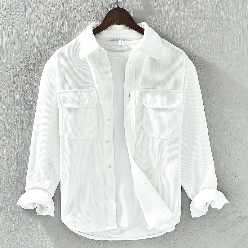 Men's Casual Shirt Corduroy Shirt Shirt Jacket Plain Vacation Daily Wear White Dark Gray Apricot Long Sleeve Lapel Spring Autumn / Fall Clothing Apparel Pocket 2025 - $40.99 –P2