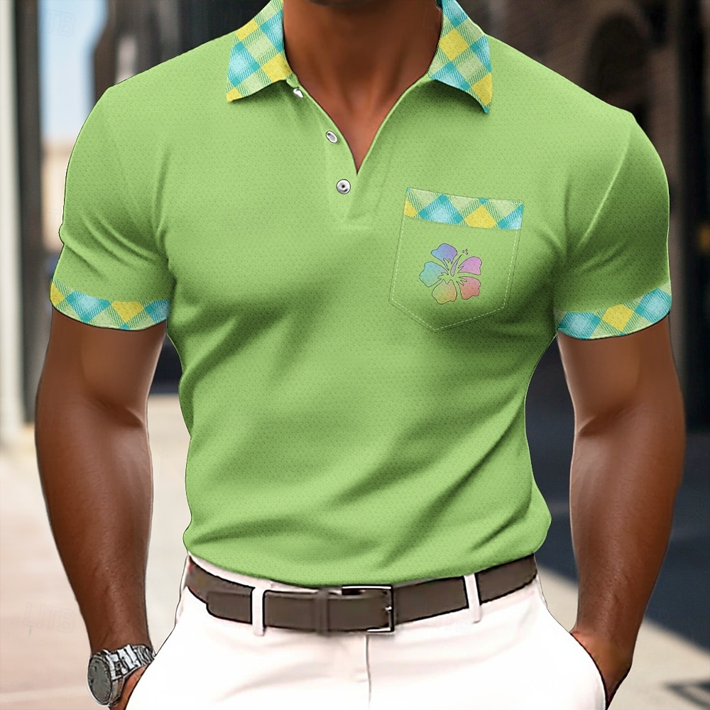 Men's Graphic Waffle Polo Shirts Textured Short Sleeve Polo Shirts Collared Shirts Business Casual Business Daily Wear Pocket 3D Print Buttons Summer Blue Yellow Green 2026 - $24.99 –P1