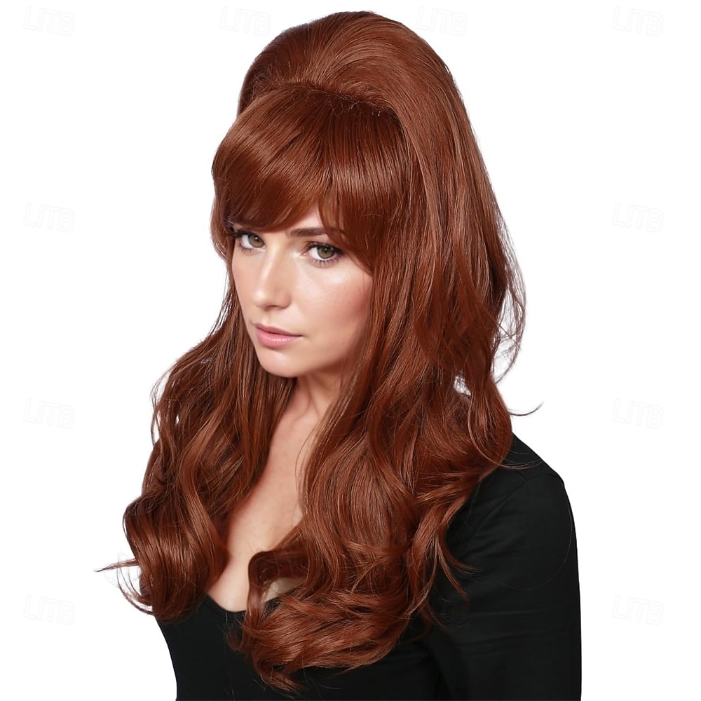 lång vågig röd koppar peruk stort bouffant bikupa peruker för kvinnor passar 50-tal 80-tal kostym halloween peruker 2026 - $27.99 –P2