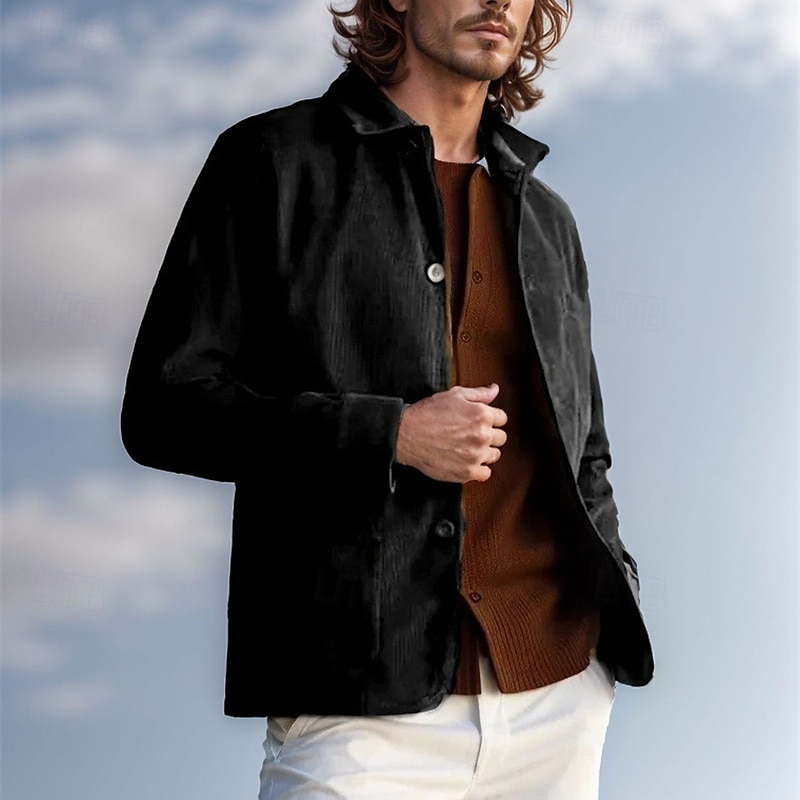 Per uomo Giacca Camicia Giacca di transizione Vacanza Quotidiano Leggero Tasca Primavera Autunno Semplice Classico Bavero Nero Cachi Verde militare Grigio Giacca del 2025 a $38.99 –P5