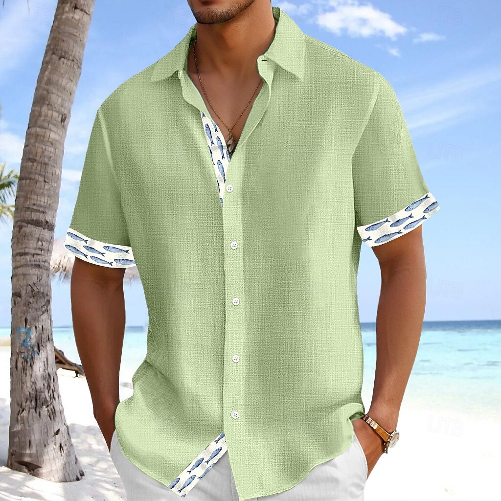 Per uomo Camicia di lino Camicia Estiva Abbigliamento da spiaggia Camicia hawaiana estiva Camicia con Bottoni Pesce Vacanza Ferie Bianco Rosa Blu Verde Manica Corta Collo ripiegato Estate Primavera del 2025 a $24.99 –P1