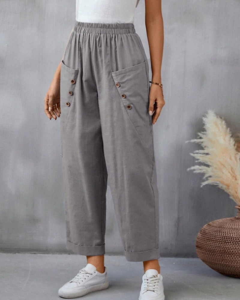 Per donna Pantaloni in cotone e lino Pantaloni Eleganti Moda Streetwear Lunghezza intera Naturale Semplice Tasca Elastico in vita Comodo Confortevole Uscire Weekend Cammello Nero Rosa Blu Estate del 2025 a $24.99 –P3