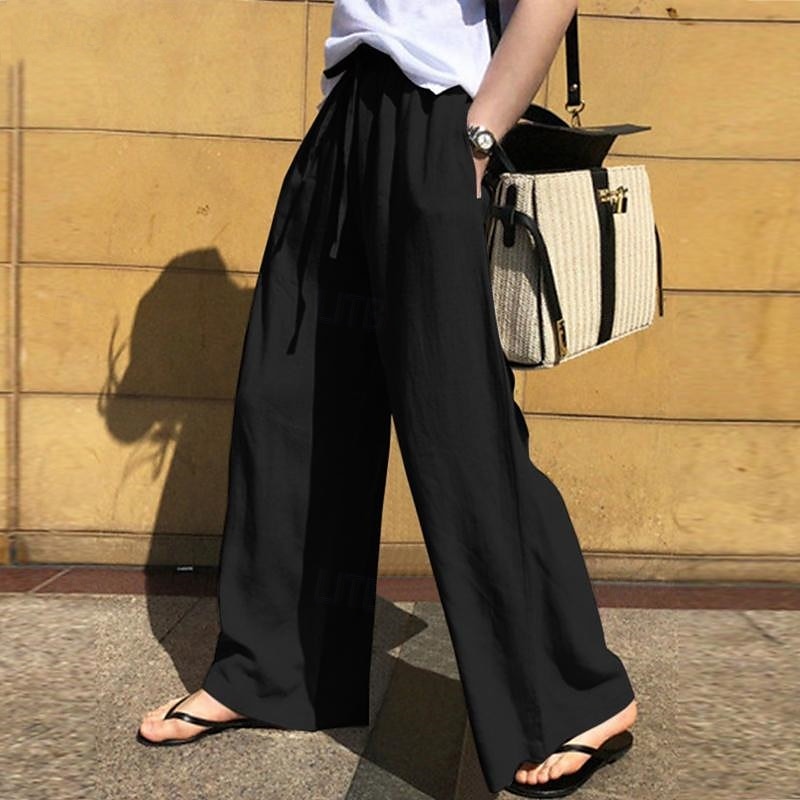 Per donna Pantaloni in cotone e lino Moda Streetwear Comfort Lunghezza intera Naturale Semplice Elastico in vita Comodo All'aperto Confortevole Streetwear Abbigliamento quotidiano Uscire Nero Blu del 2025 a $27.99 –P8