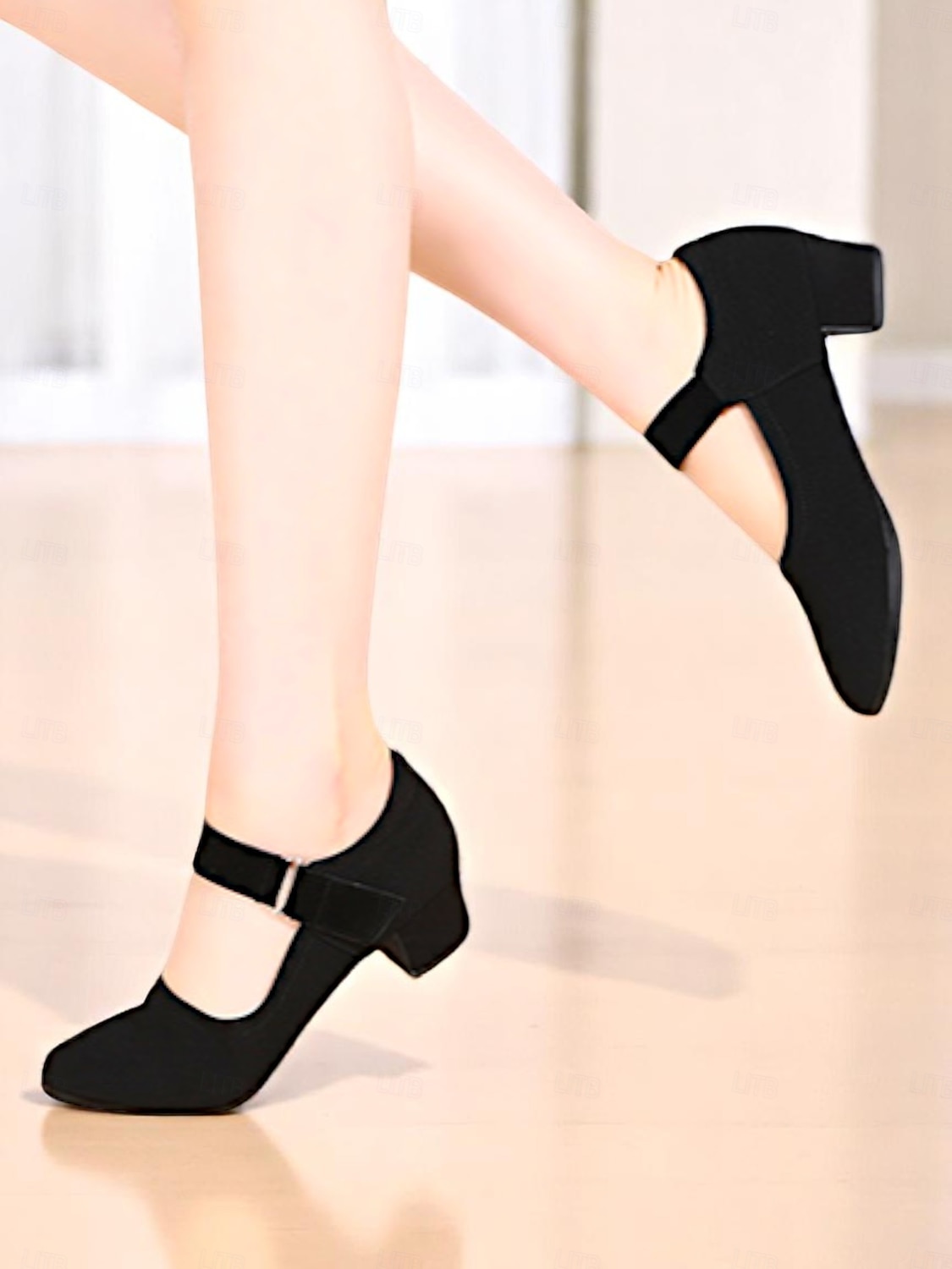 Pantofi de dans negri cu toc jos pentru femei, din material elastic și respirabil, pentru antrenament profesional de dans latin sau jazz 2025 - $32.99 –P3
