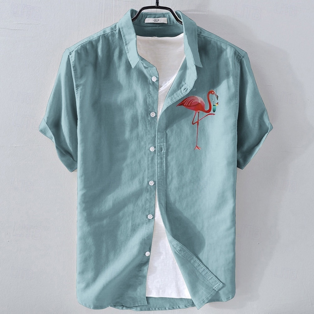 Herren Leinenhemd Freizeithemd Baumwoll-Leinen-Hemd Knopfhemd Muster Urlaub Straße Weiß Dunkelmarine Himmelblau Armeegrün Kurzarm Revers Sommer Bekleidung Schnalle 2025 - $15.49 –P3