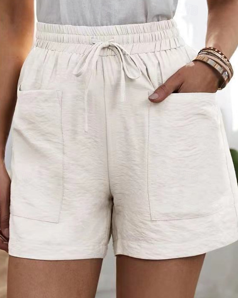 Femmes Shorts Slacks Streetwear Occasionnel Court Naturel Uni Avec Poches Conception à cordon élastique Confortable Extérieur Sortir Abricot Jacinthe Noir Blanche Été Coupe régulière de 2025 ? $23.99 –P2