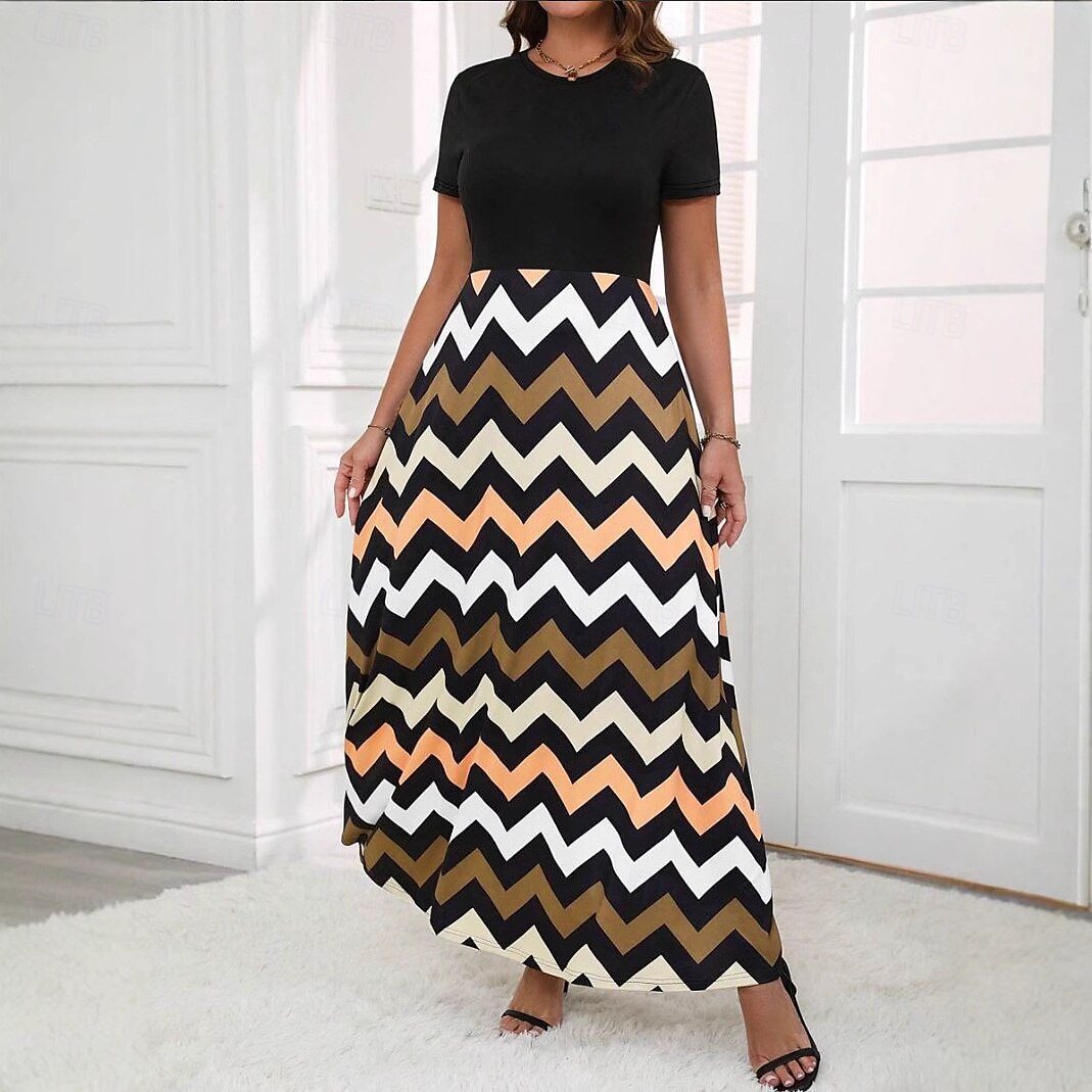 Damen Maxikleid A Linie Kleid Sommerkleid Lässig Täglich Normale Passform Geometrisch Kurzarm Rundhalsausschnitt Gelb Sommer 2025 - $23.99 –P4