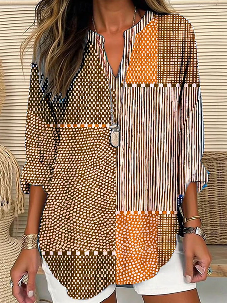 Blusa da Donna Maniche Lunghe Tunica Tops Graphic Geometrico Pois Elegante Stile A V Regular Tops Stampa Giornaliera Rosa Blu Arancione Verde Estate Primavera del 2025 a $24.99 –P4