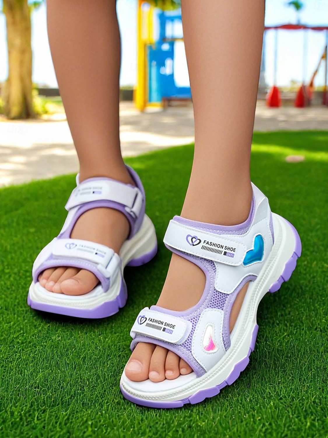 Lilafarbene Sportsandalen für Mädchen mit Herz-Akzenten – rutschfeste Outdoor-Schuhe für Spielplatz und Schulanfangsaktivitäten 2025 - $19.99 –P6