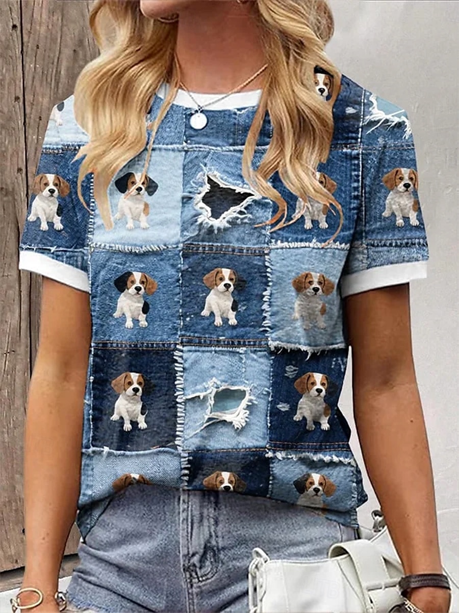Pentru femei Tricou Grafic Animal Câțel Epocă Stilat Clasic Manșon scurt Stil Nautic Rotund Topuri obișnuite Zilnic Sfârșit de săptămână Imprimeu Albastru piscină Vară Primăvară 2025 - $19.99 –P1