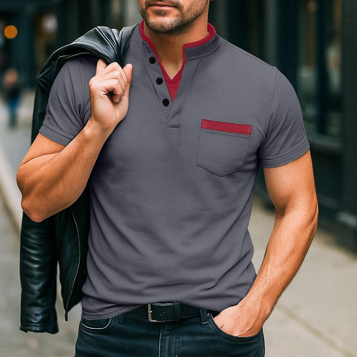 Homens Camisa com gola listrada Manga Curta Decote V Com Recorte Verão Primavera Tecido Moda Básico Moderno Botões duas peças falsas Rua Casual Diário Preto Branco Azul Marinha Top Tee para Homens de 2025 por $18.99 –P5