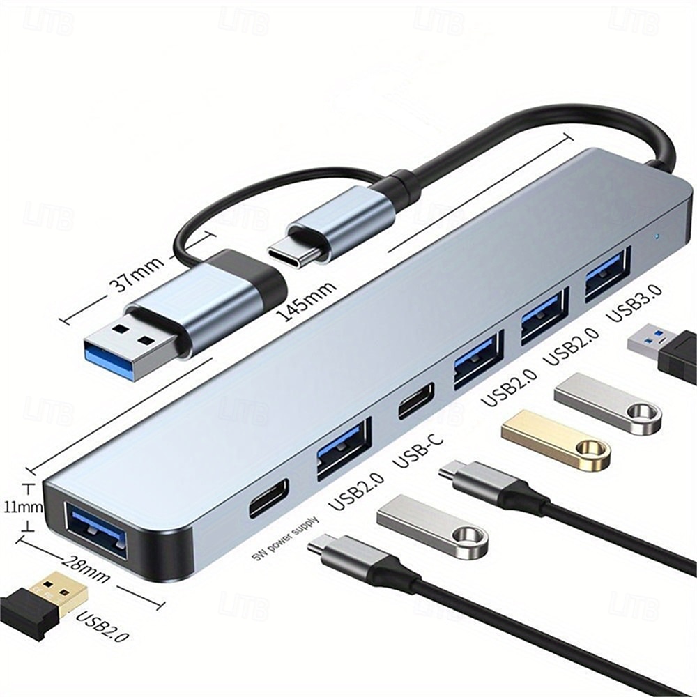 7-in-1 Multiport Adapter USB C + USB 3.0 Hub Splitter with Type-C PD, 5 USB Ports, OTG Compatible, for MacBook, PC, Tablet, PS4 2025 - $22.99 –P8