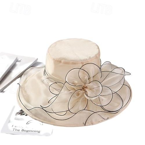 Hatter organza Bryllup Aftenselskap Te Fest Strand Hesteløp Elegant søt stil Solbeskyttelse Med Blomster Hodeplagg Hodeplagg 2025 - $16.99 –P6