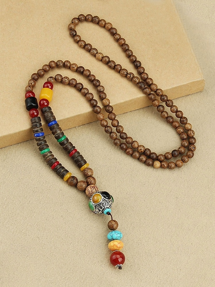 Pánský náhrdelník z přírodních dřevěných korálků s tibetským totemovým přívěskem, boho etnický styl s dlouhým řetízkem pro meditaci, jógu, duchovní setkání a ležérní letní outfity. 2026 - $10.36 –P12