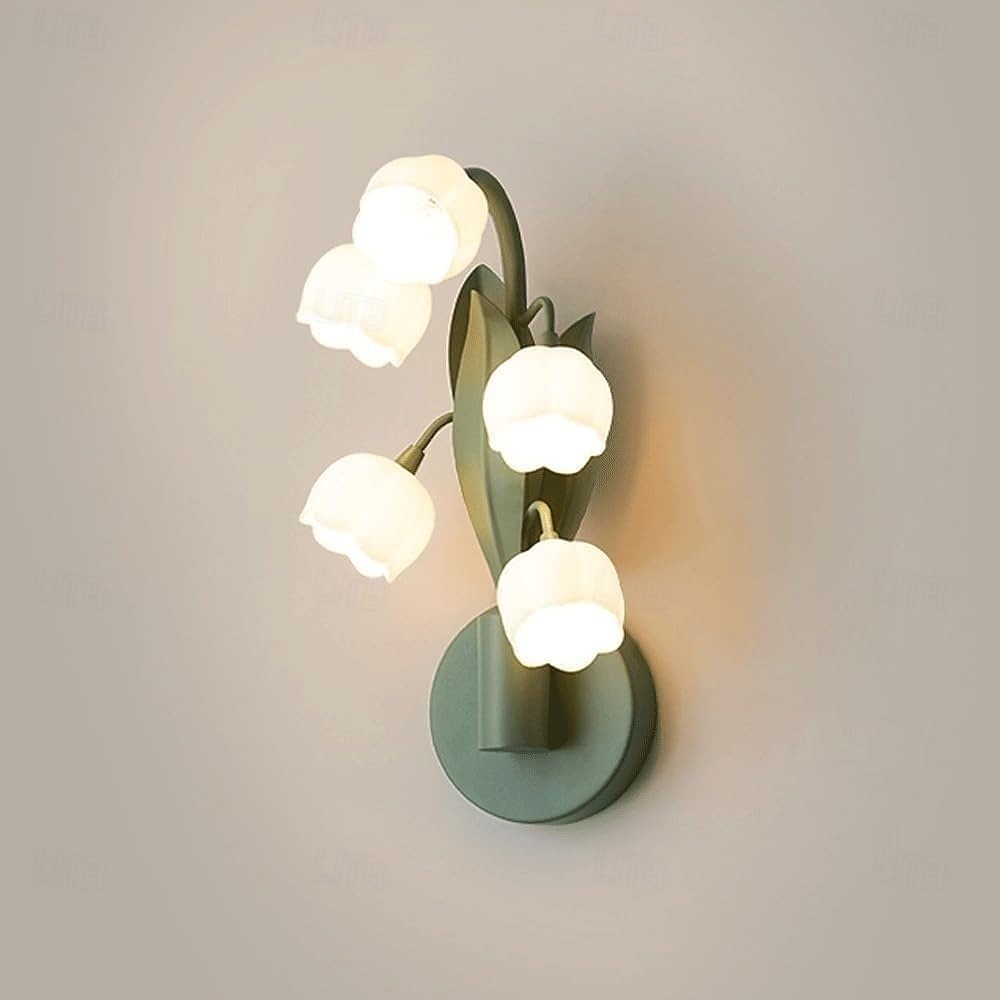 5-flammige Maiglöckchen-Wandleuchte, grüne Glockenblumen-Wandleuchte mit Milchglasschirmen, Bauernhaus-Wandlampe für Schlafzimmer, Wohnzimmer, Flur 2025 - €111.99 –P4