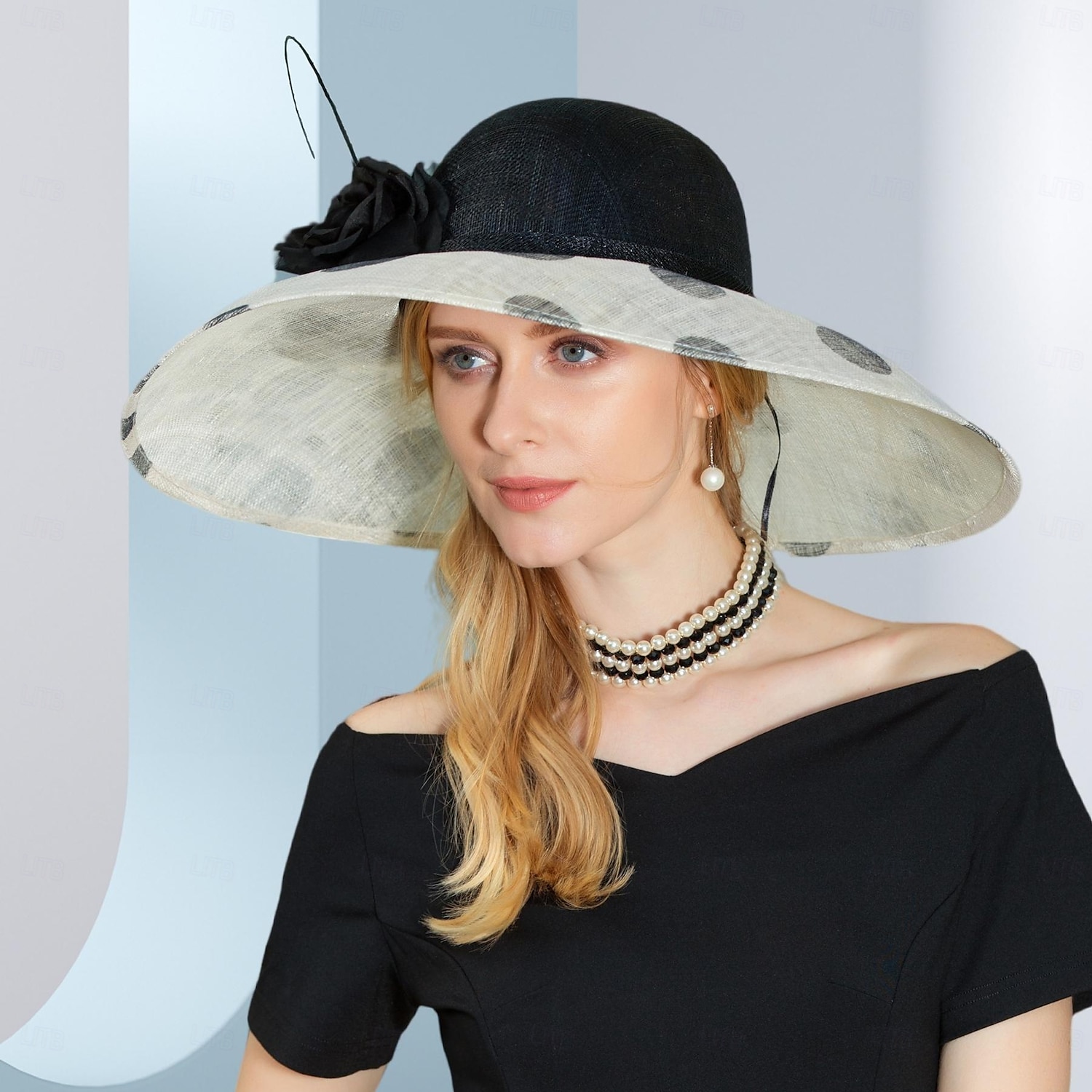 chapeaux chapeau de soleil en lin chapeau sinamay mariage thé fête mariage élégant avec plume coiffe à pois coiffure de 2025 ? $118.99 –P5