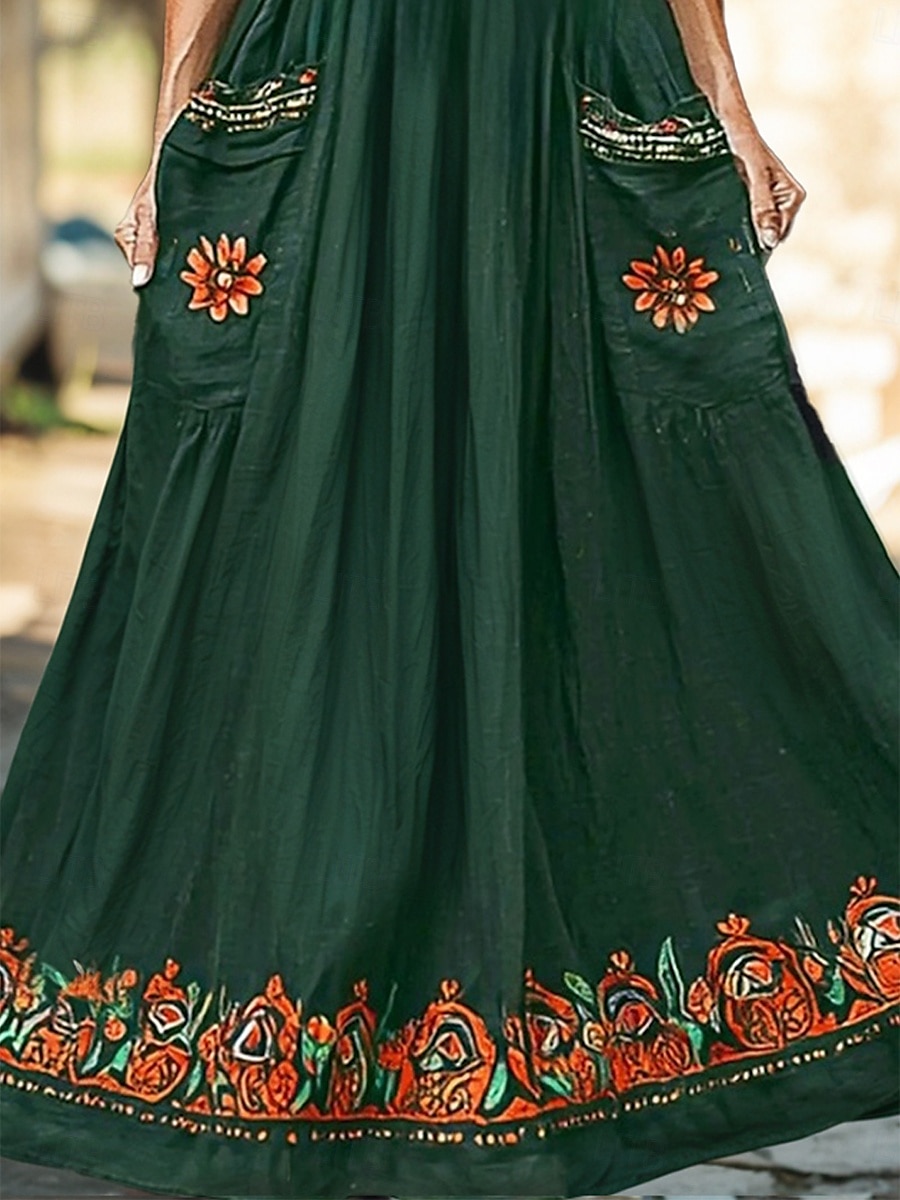 Femmes Robe Longue Maxi Robe Robe Décontractée Robe évasée Robe d'été Robe bohème ancien Vacances Quotidien Fête Coupe régulière Fleuri Sans manches Col en V Vert Été de 2025 ? $27.99 –P2