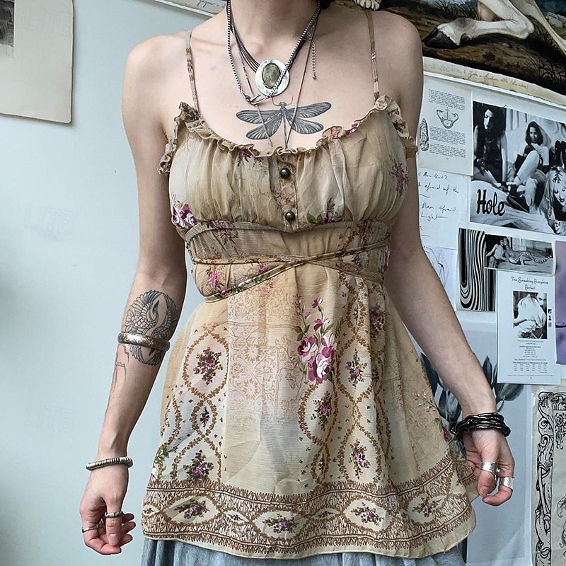 Pentru femei Cămașă Boho Bluză Floare Modern Boho Fără manșon Cu Bretele Topuri obișnuite Zilnic Concediu Ieșire Imprimeu Caisă Vară 2025 - $22.99 –P1