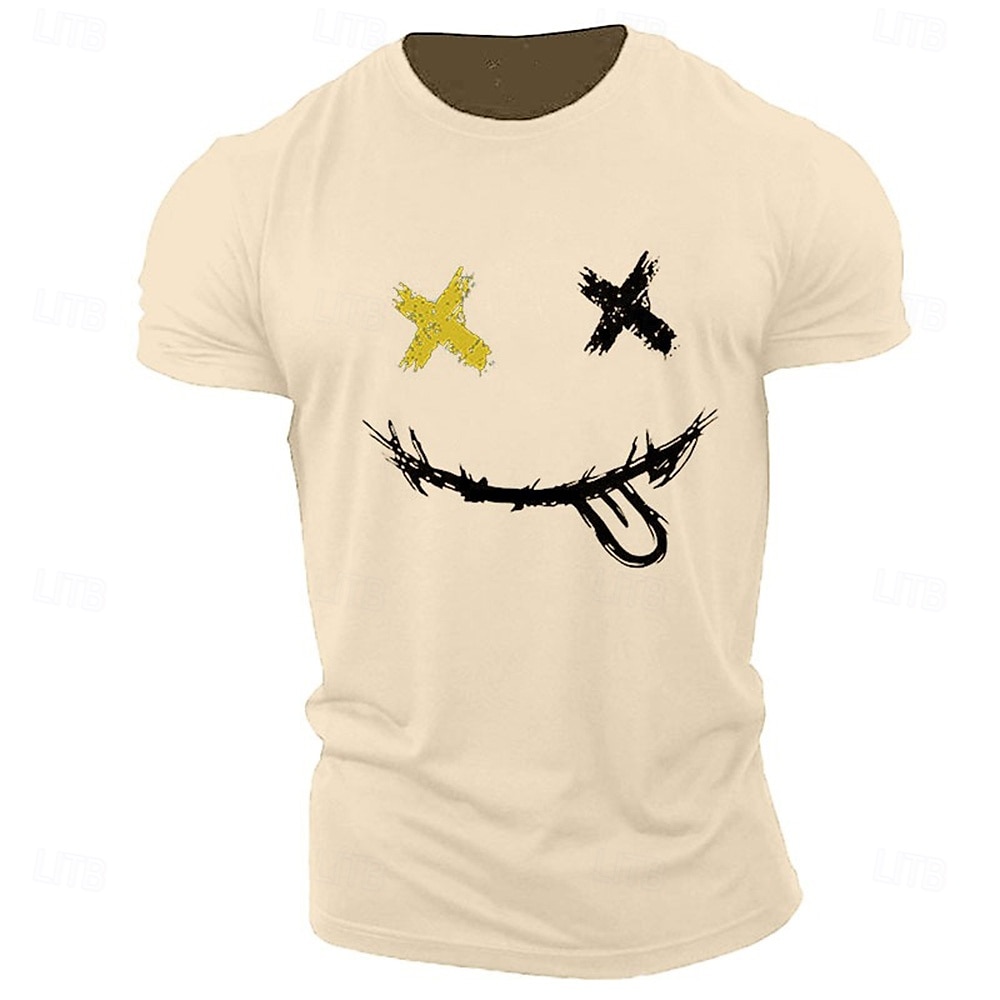 Herr Grafiska tryck Le ansikte T-shirt Grafiska utslagsplatser 100 % bomull Kortärmad Grafisk Skjorta Heather Grey Svart Vit Bekväm t-shirt Utomhus Gata Modedesignerkläder 2025 - $15.99 –P3