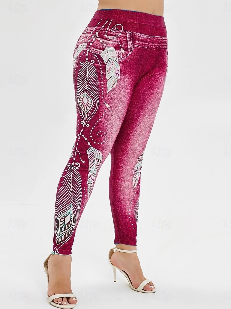 Women's Leggings Trousers 3D Print Vacation Vintage Fashion Full Length High Waist Graphic Soft Comfortable Micro-elastic Outdoor Street Black Wine Dark Blue Light Blue Summer Spring Slim Fit 2026 - $19.99 –P5