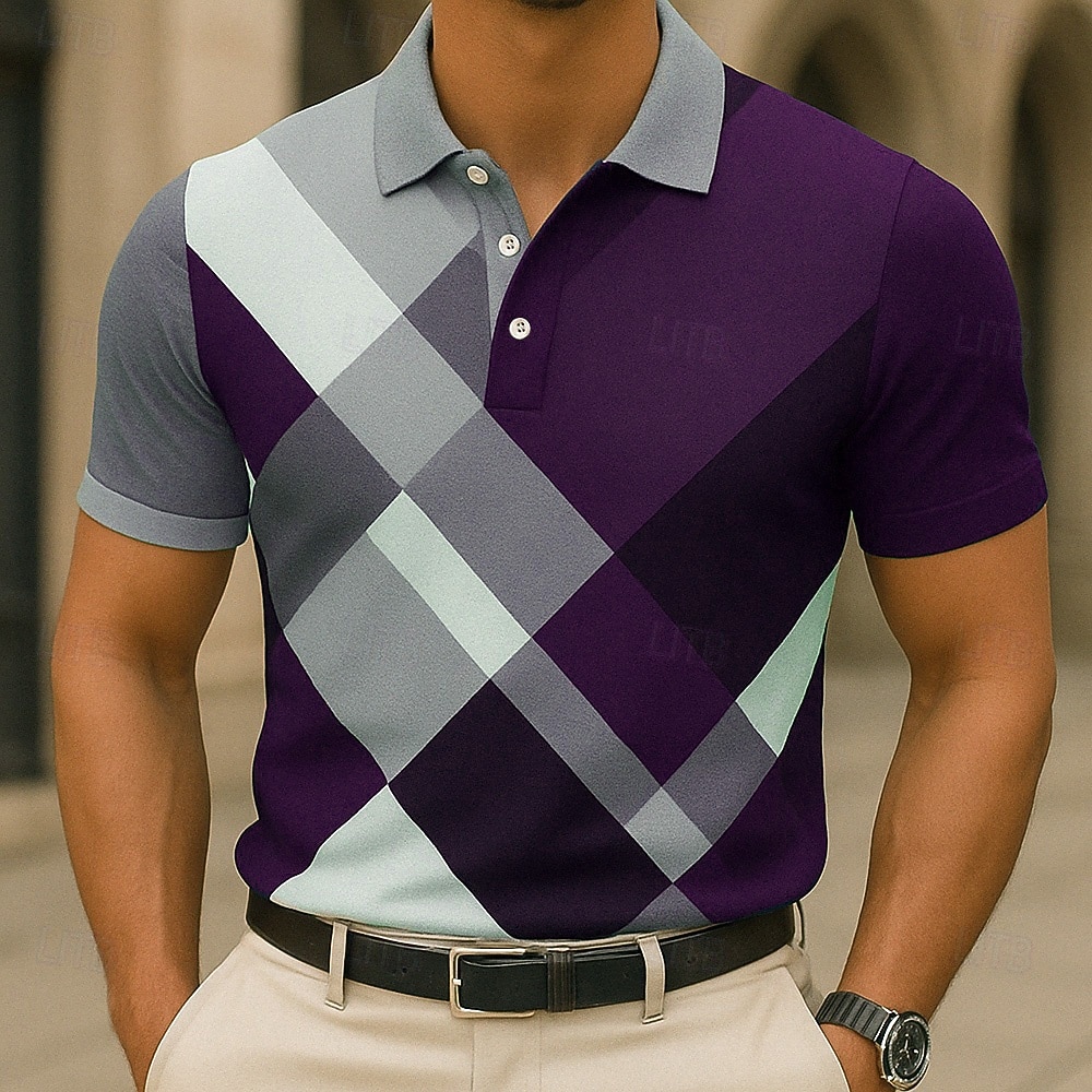 Homme Bloc de Couleur Polo Manche Courte Polos Chemises à Col Vêtement décontracté de travaile École Extérieur Tenue quotidienne Impression 3D Été Bleu Violet Vert de 2026 ? $26.99 –P2