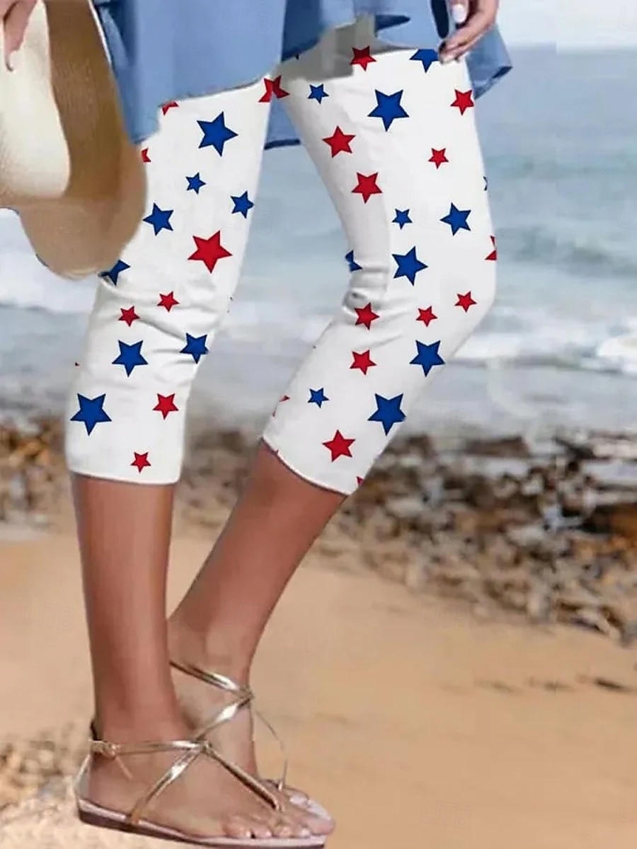 Női Hazafias Leggings Vakáció Vintage Divat Vádli-Hosszú Magas Derék Nadrág Grafika Zászló Nyomtatás Légies Puha Rugalmas Formális Vakáció Iroda Fehér Piros 2025 - $18.99 –P2
