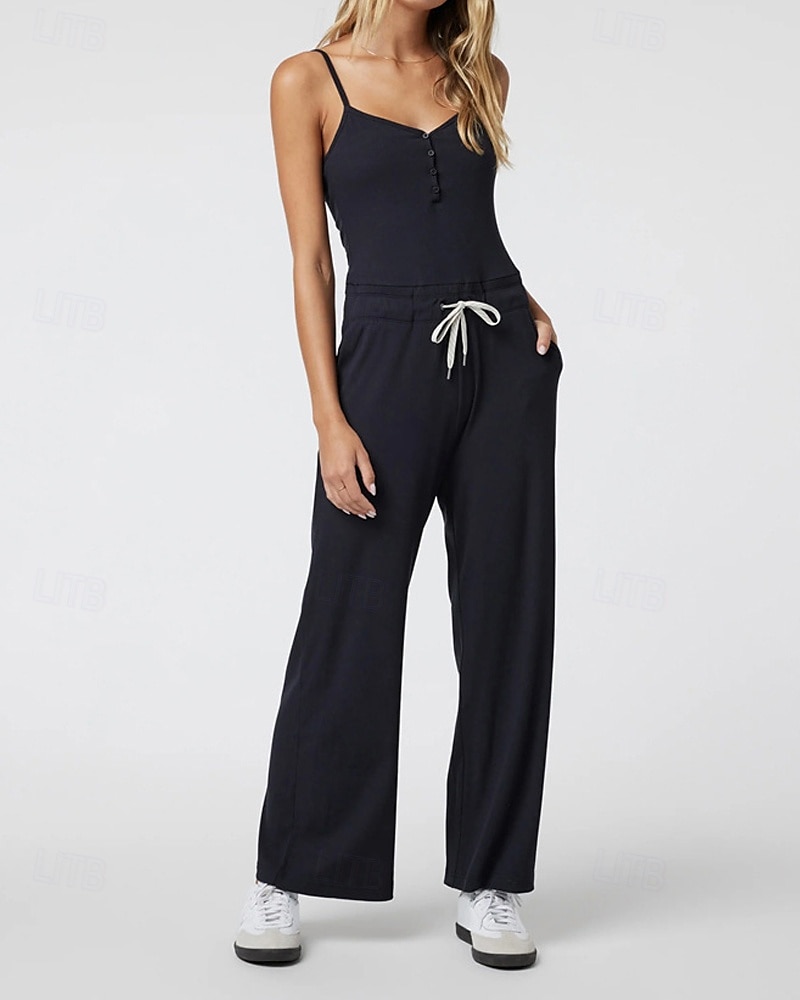 Dam Yogajumpsuit Onesie Ficka Henley Yoga Kondition Pilates Vida byxor med linne Svart Grön sporter Sportkläder Microelastisk 2025 - $39.99 –P13