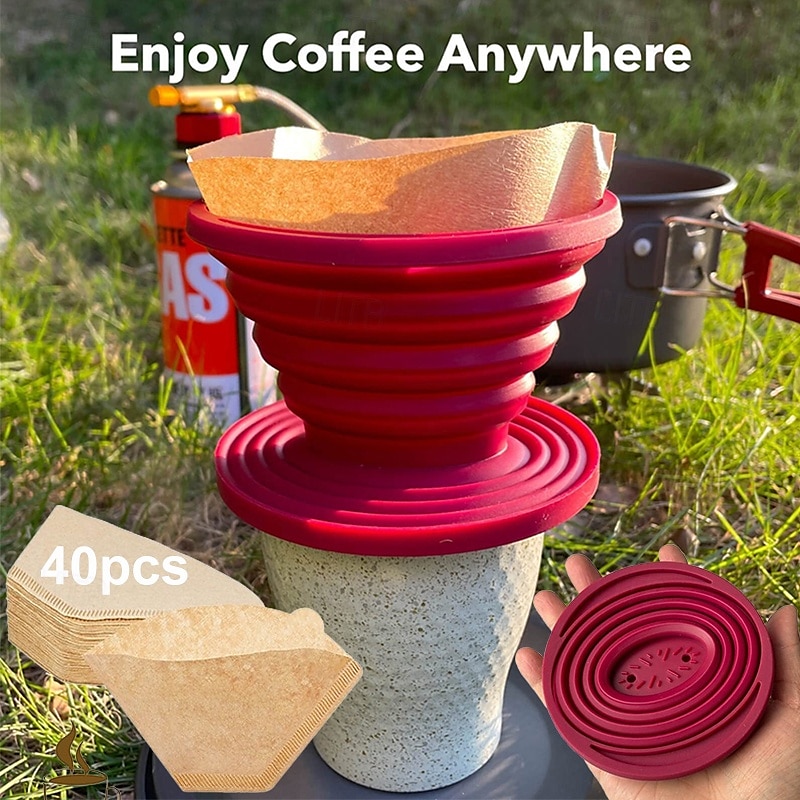 Collapsible Rubber Coffee Filter with 40Pcs Paper Filters - Collapsible Coffee Dripper Easy Red Manual Coffee Brew Maker with 40 Pieces Unbleached Paper Filters Paper Coffee Filter for Home Camping T 2025 - $15.49 –P2