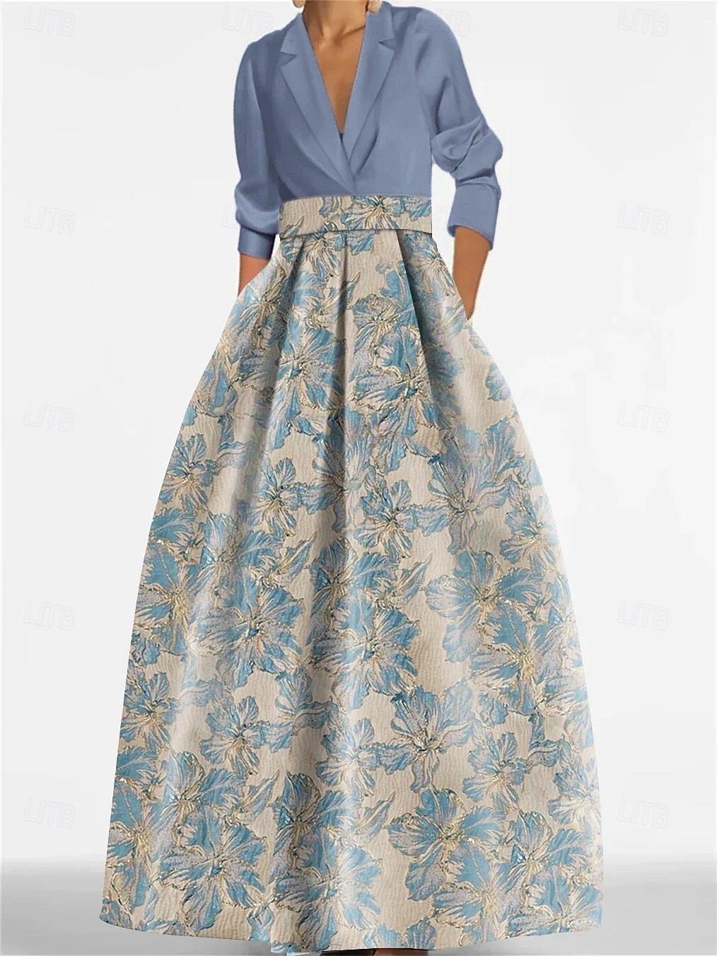 Robe de soirée A-Line élégante robe formelle longueur de sol manches longues col chemise satin avec fente robe invitée de mariage de 2025 ? $142.99 –P6