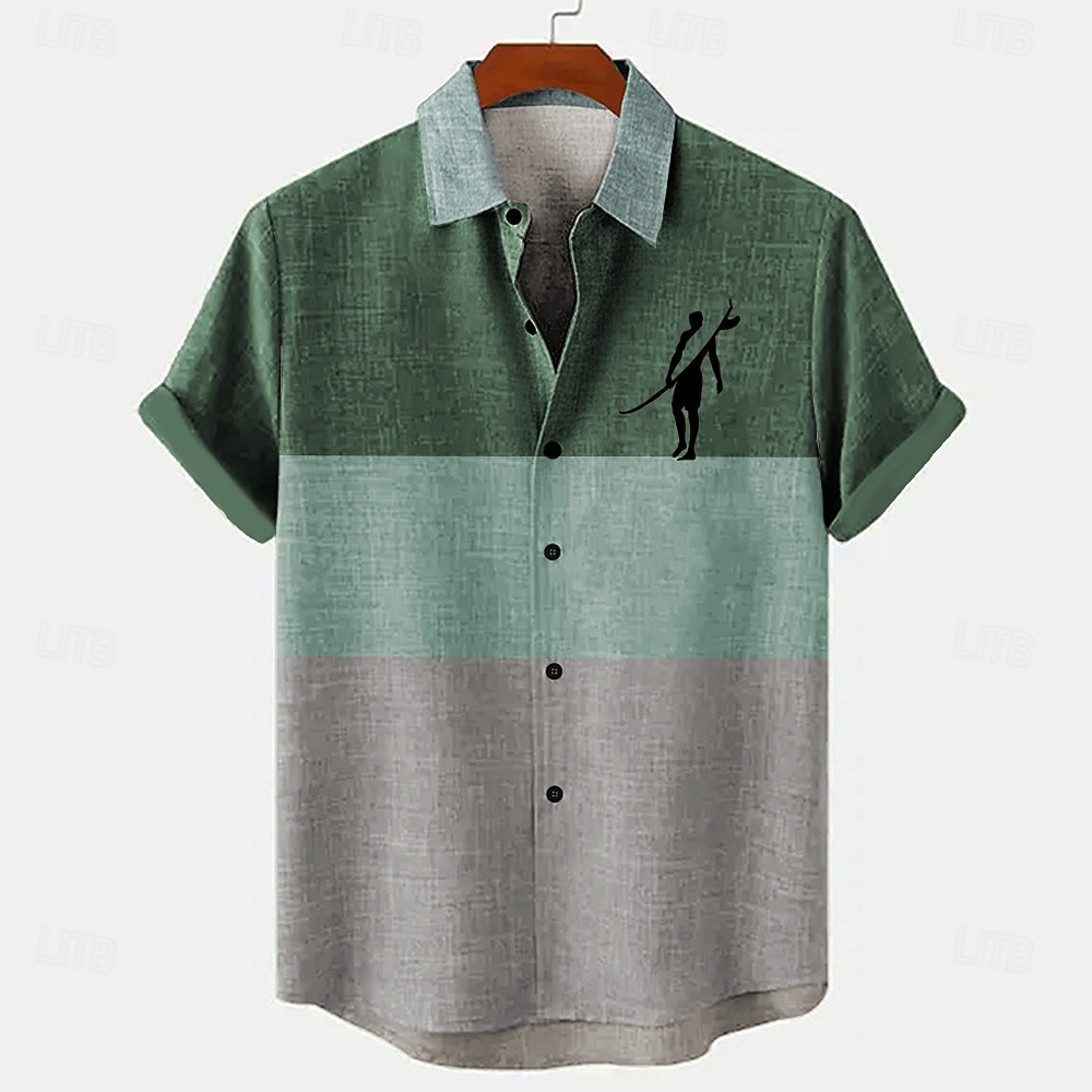 Men's Surfing Linen Shirt Summer Hawaiian Shirt Button Up Shirt Short Sleeve Hawaiian Resort Vacation Holiday Beach Wear Summer Spring Turndown Collared Shirts Blue Green 2026 - $26.99 –P6