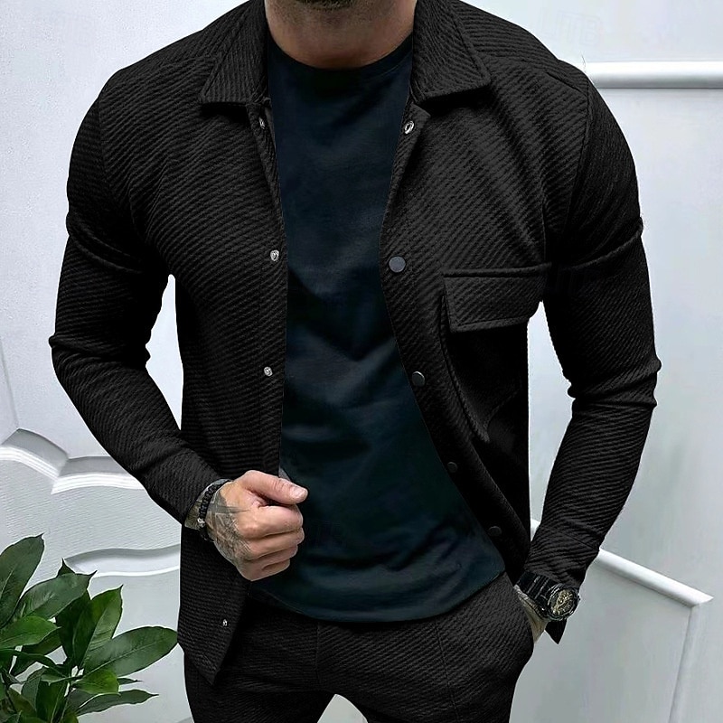 Herren Hemdjacke übergangsjacke Täglich Leicht Jacquard Sommer Frühling Einfach Klassisch Revers Schwarz Weiß Khaki Hellgrau Dunkelgray Jacken 2025 - $24.99 –P10