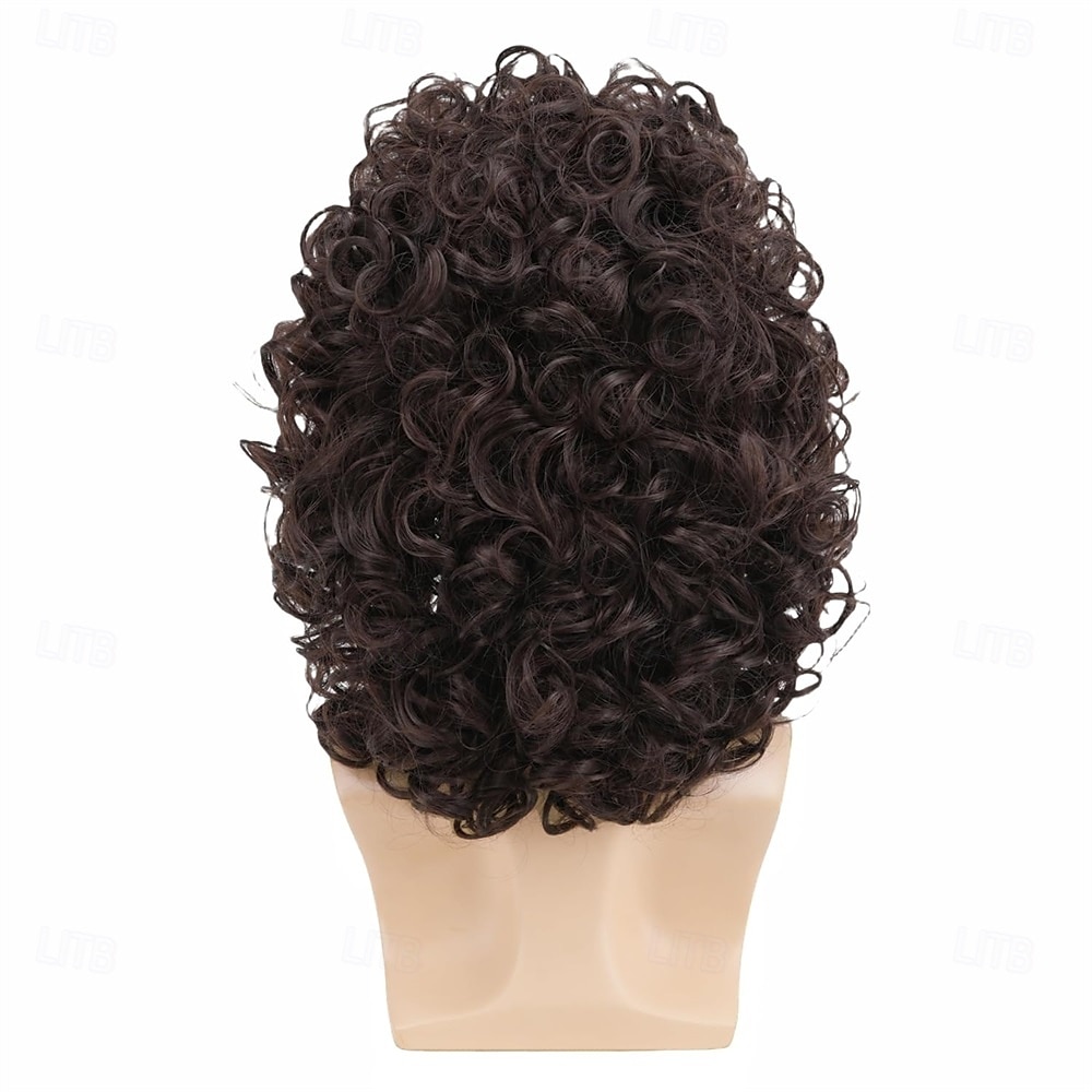 Hnědé kudrnaté mullet paruky pro muže 80. let dlouhé kudrnaté hippie rockové kostýmy cosplay paruka Halloweenské paruky 2025 - $25.99 –P7