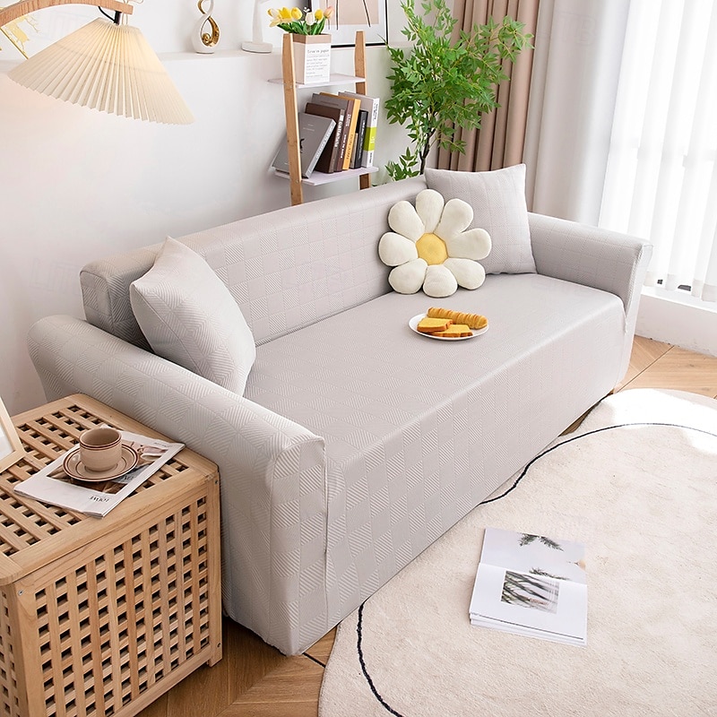 Stretch Sofa Cover Slipcover Elastic Sectional Couch Armchair Loveseat 4 or 3 seater L shape Jacquard Grey Water Repellent Plain Solid Soft Durable Washable 2025 - $45.99 –P9