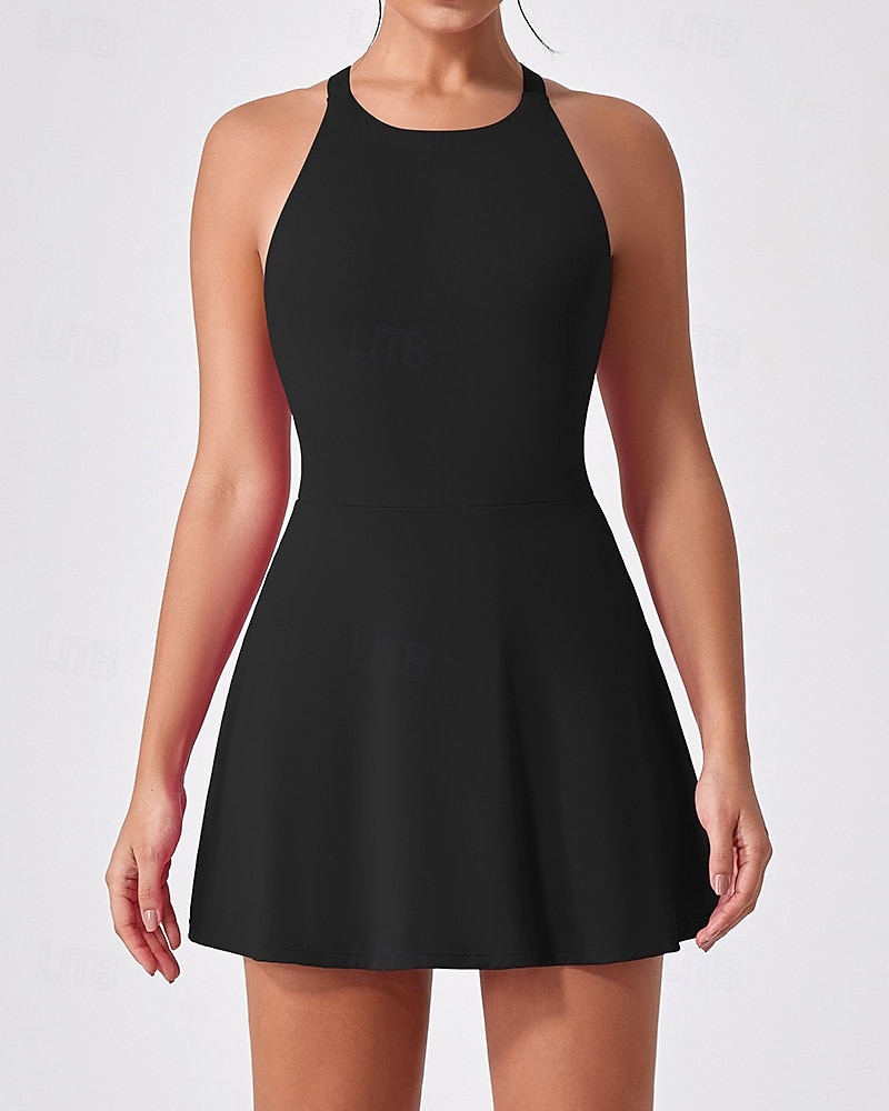 Women's Solid Colored Tennis Dress with Built in Shorts and Bra Sports Dress Sleeveless Cut Out Breathable Tennis Golf Pickleball Round Neck Dress Black Dark Navy Brown Tennis Clothing 2026 - $39.99 –P14