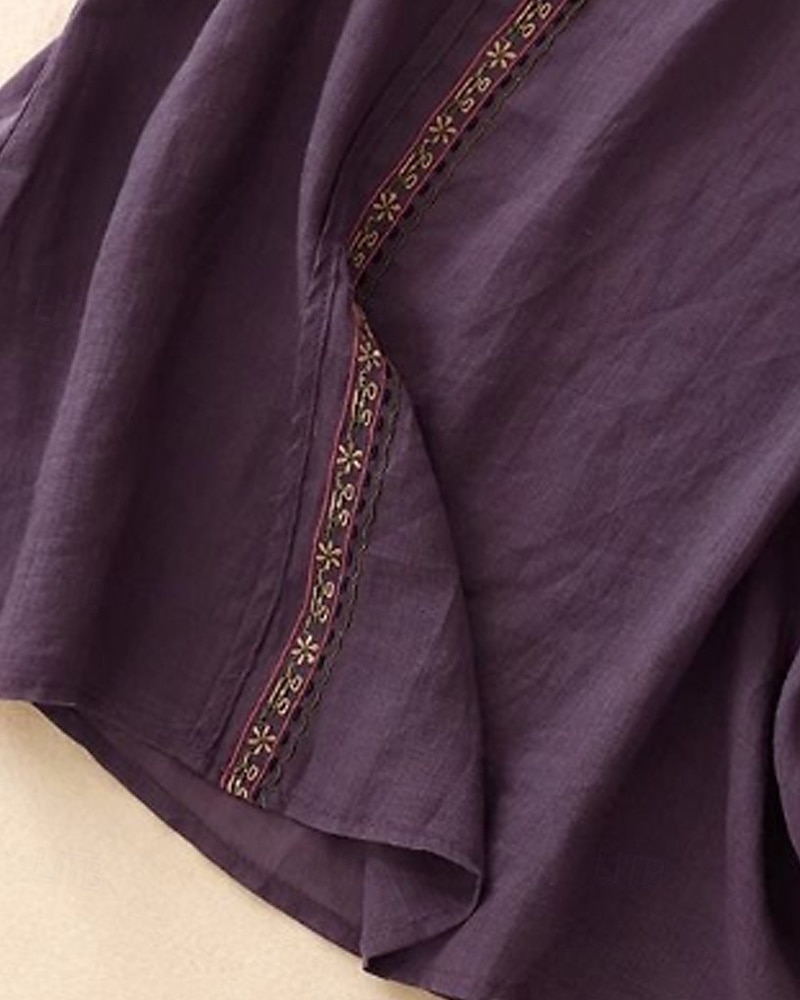 Femmes Gilet en coton et lin Chemisier Fleur Élégant Moderne Sans manches Bretelle Hauts Réguliers Fête Sortir Broderie Violet Été de 2025 ? $20.99 –P7
