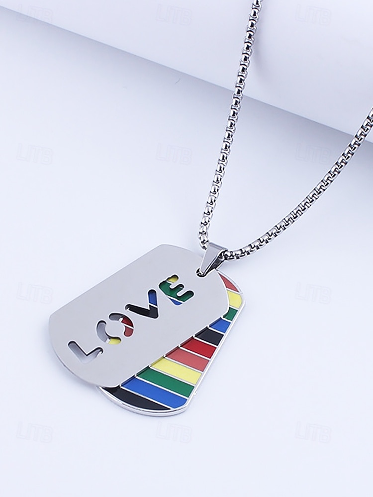 Colar masculino LGBTQIA+ com estampa de arco-íris e recortes do orgulho - corrente com pingente de aço inoxidável, joia festiva ousada para o mês do orgulho, desfiles LGBTQIA+ e expressão cotidiana de 2025 por $9.99 –P5